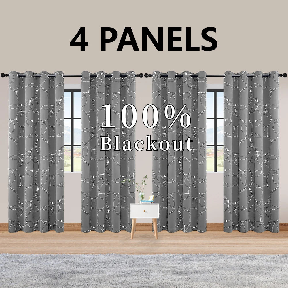 4Pcs Blackout Curtains Grommet Thermal Insulated Foil Circles Dots