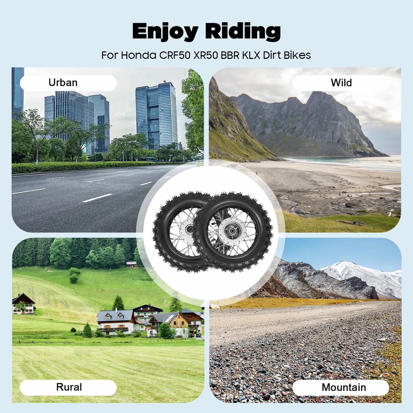 Front Rear Alloy Tire Rim Wheel Assembly for Honda CRF50 Dirt Bike