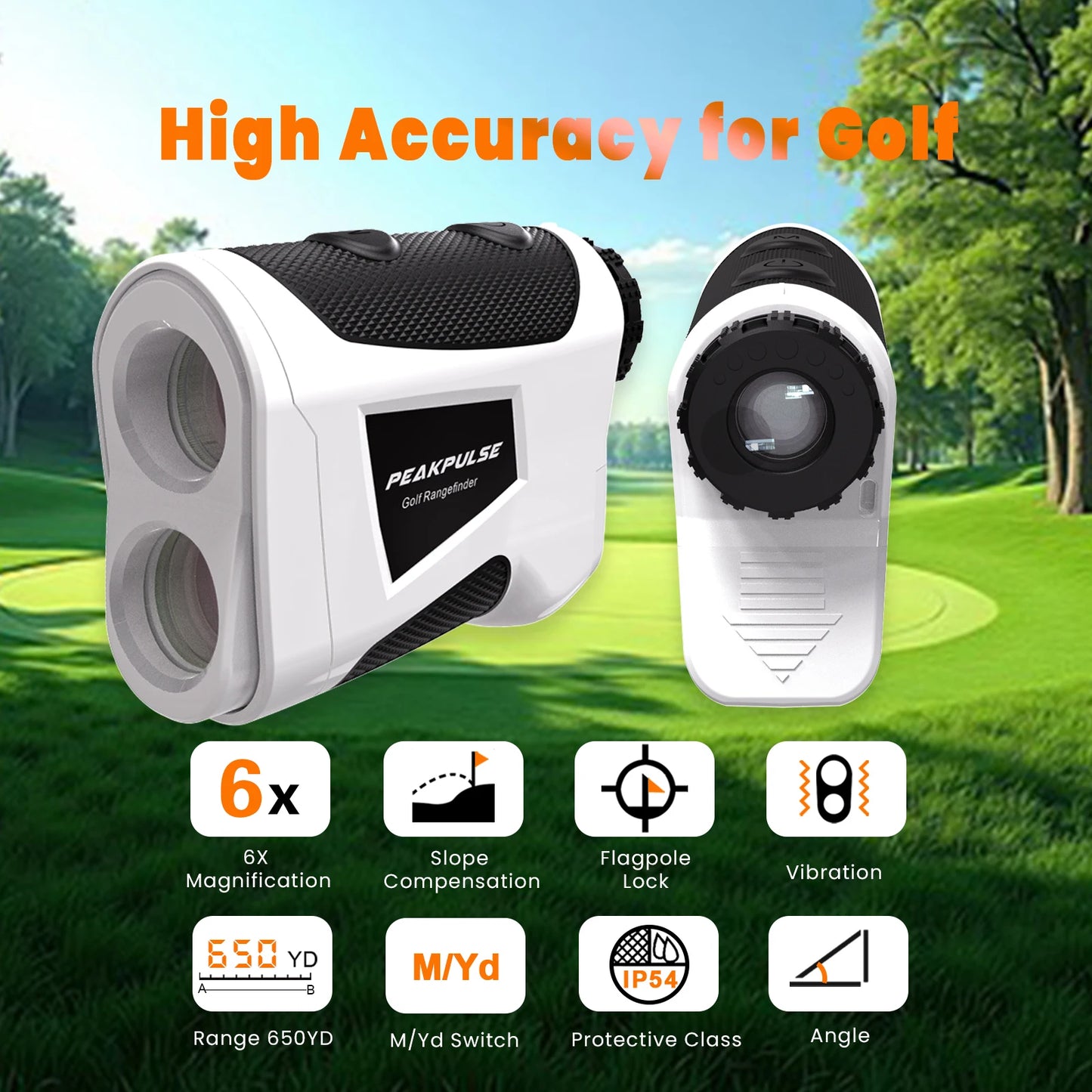 Peakpulse 6X Magnetic Golf Laser Rangefinder Slope Comp