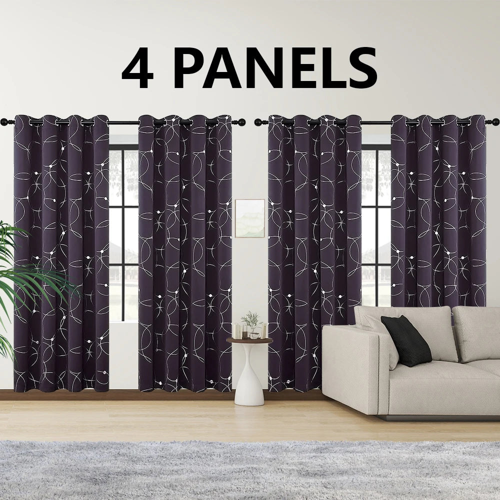 4Pcs Blackout Curtains Grommet Thermal Insulated Foil Circles Dots