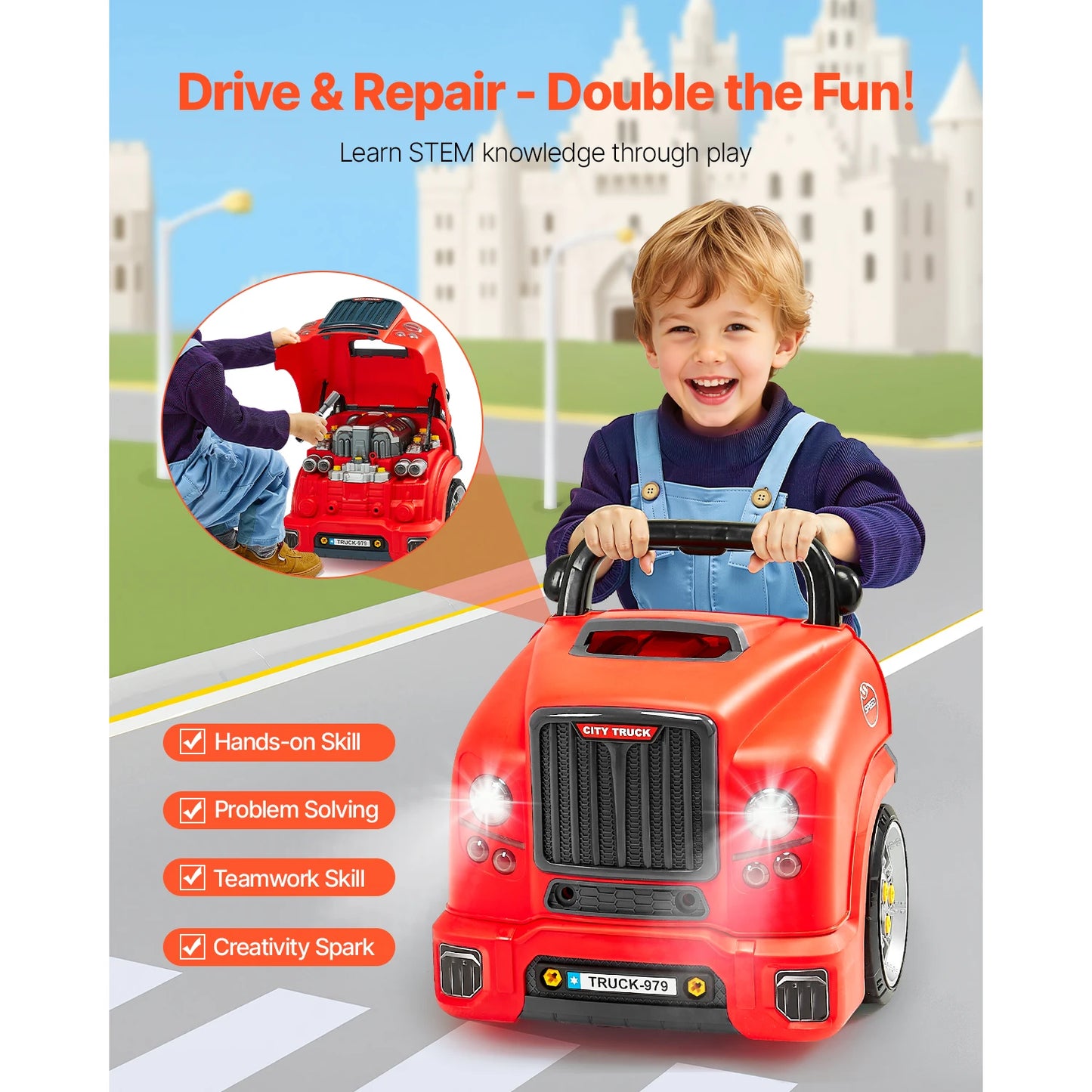 SucceBuy 60 Pcs Kids Mechanic Car Repair Set Removable Parts