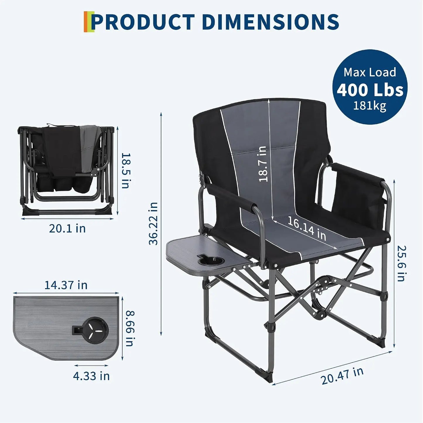 HiMiss Heavy Duty Folding Directors Chair With Cup Holder
