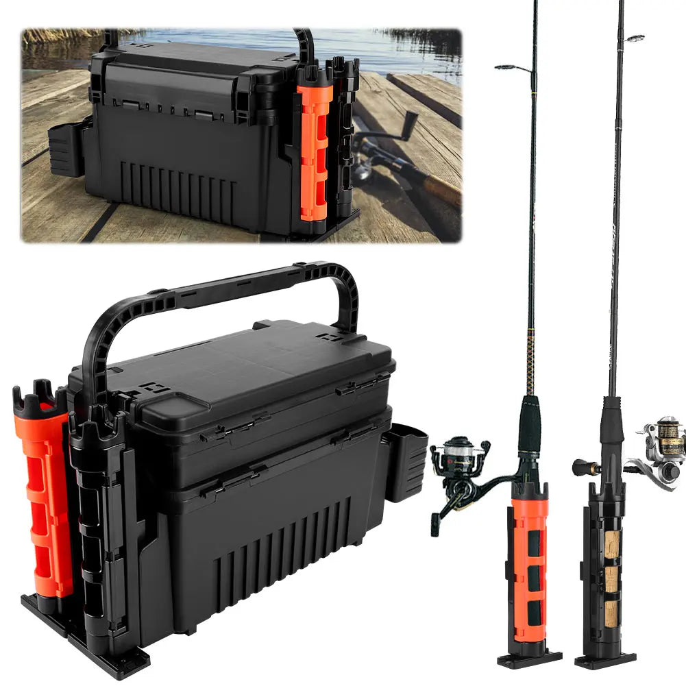 ALIILEE 2 Tier Fishing Tackle Box With Cup Rod Holder