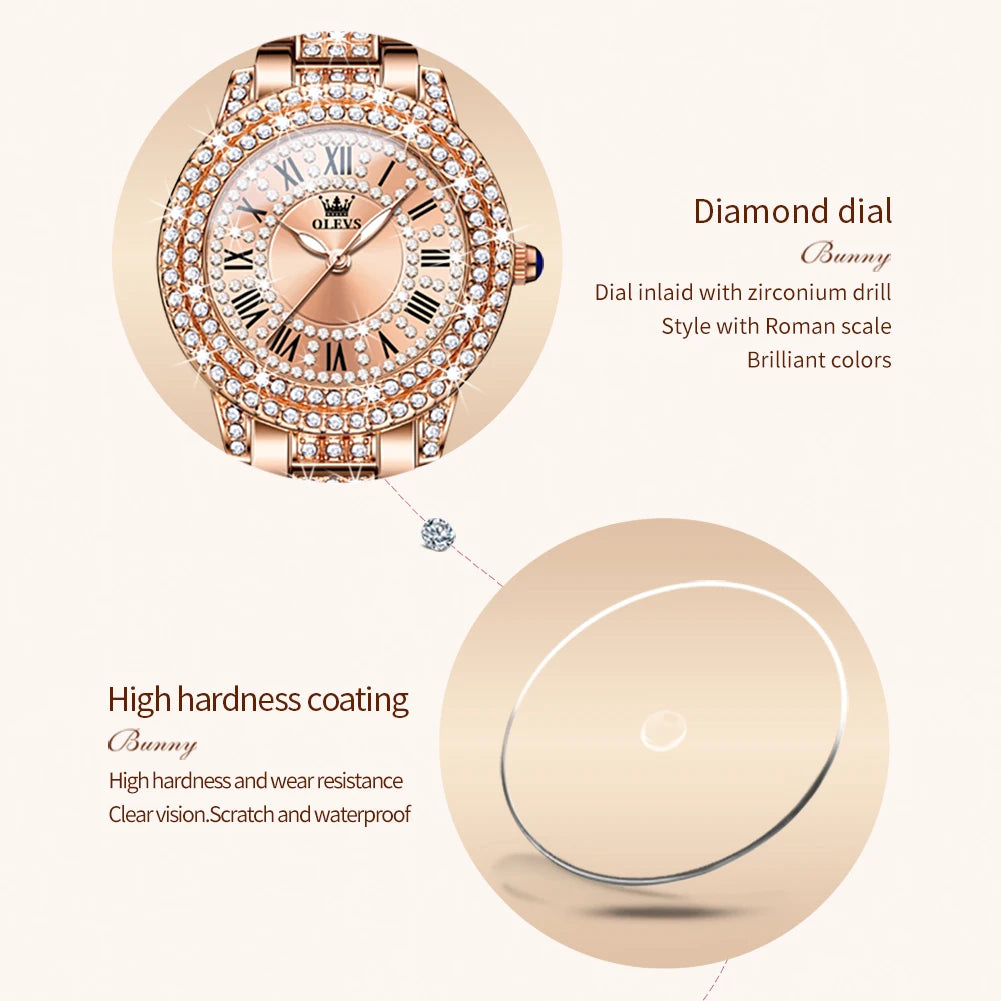 OLEVS Ladies Diamond Waterproof Quartz Dress Watch Stainless Steel