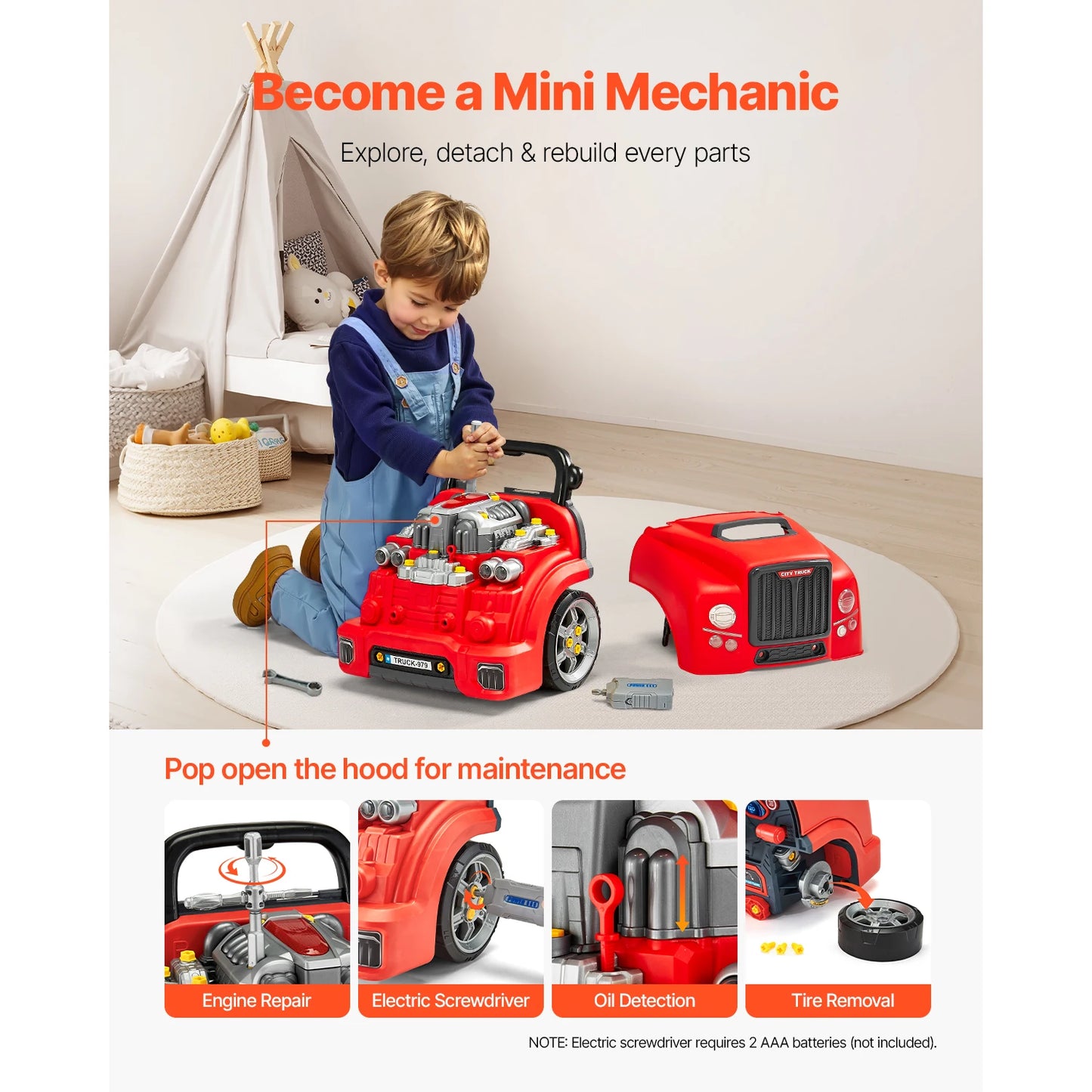 SucceBuy 60 Pcs Kids Mechanic Car Repair Set Removable Parts