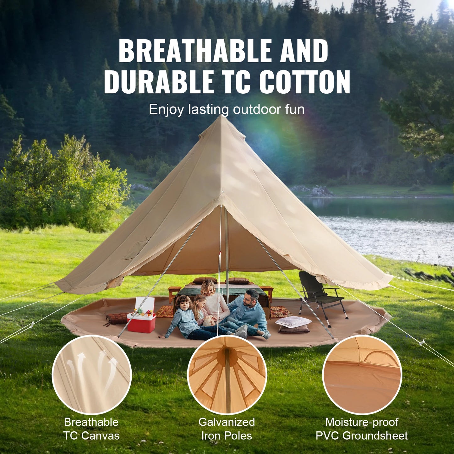 SucceBuy Canvas Bell Tent 4 Seasons Outdoor Camping Stove Breathable