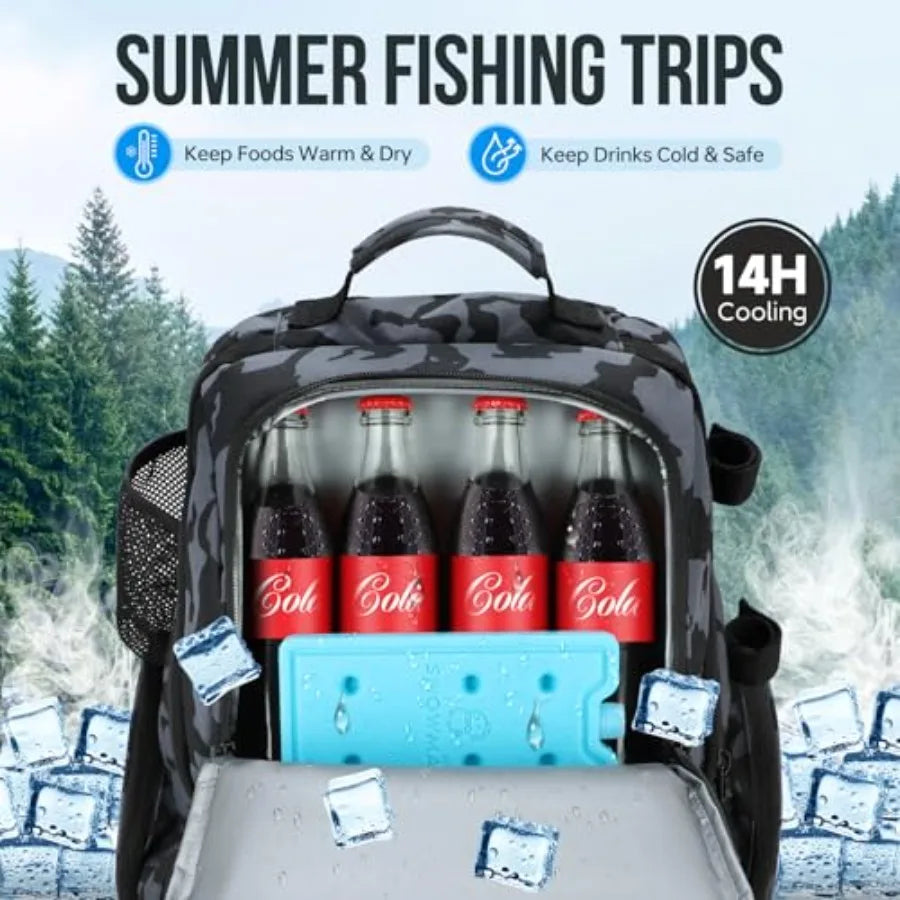 Waterproof Cooler Fishing Backpack With Rod Holders 45L Capacity