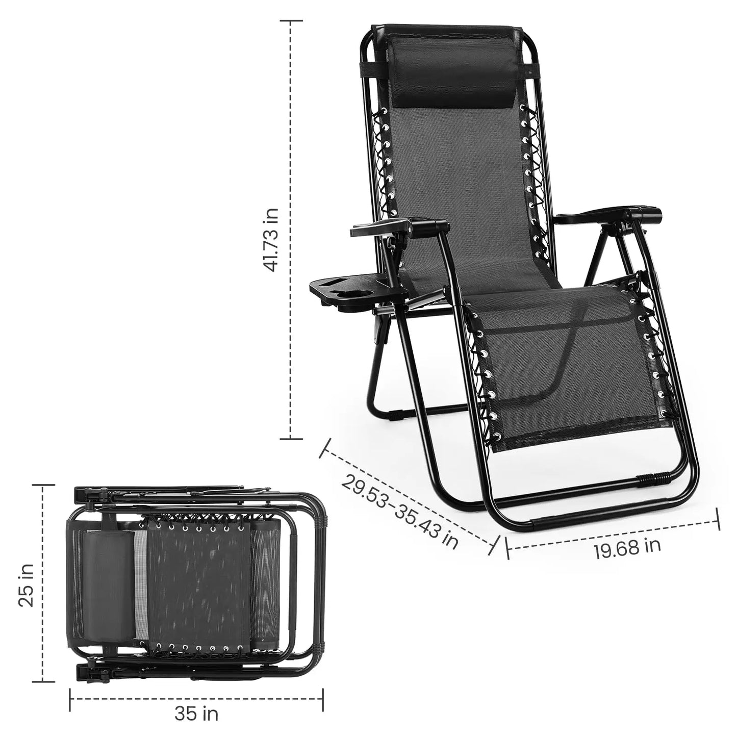 JHK Zero Gravity Portable Recliner For Outdoor Patio Cup Holder