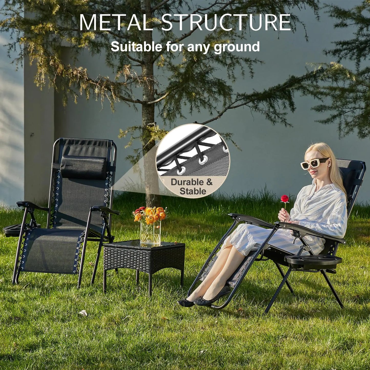 JHK Zero Gravity Portable Recliner For Outdoor Patio Cup Holder