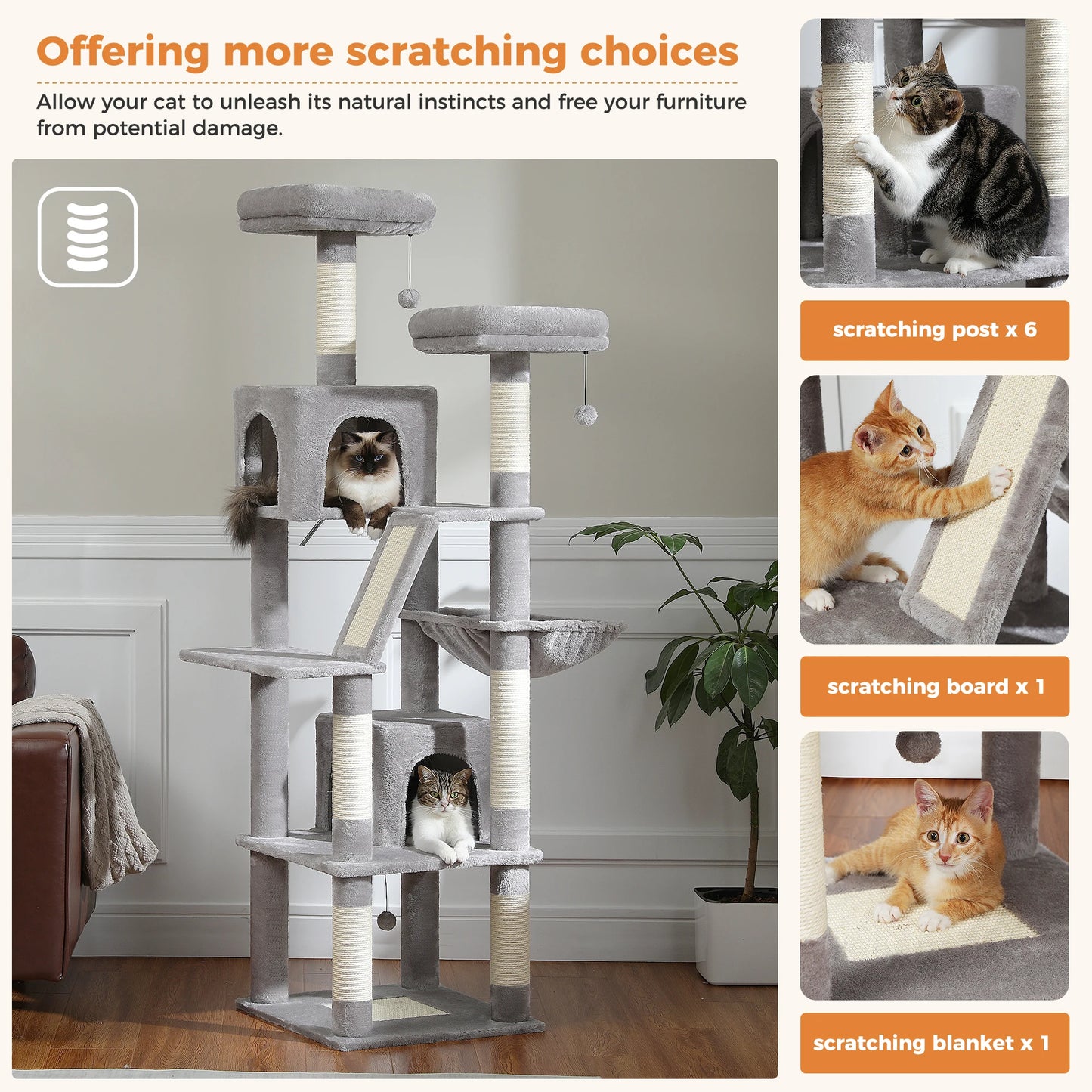 PEQULTI Multi Level Cat Tree Scratching Posts Hammock Cozy Condo