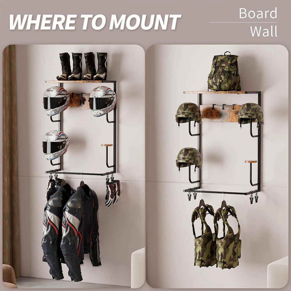 Motorcycle Helmet Holder With Hook And Clip Wall Mount Stand