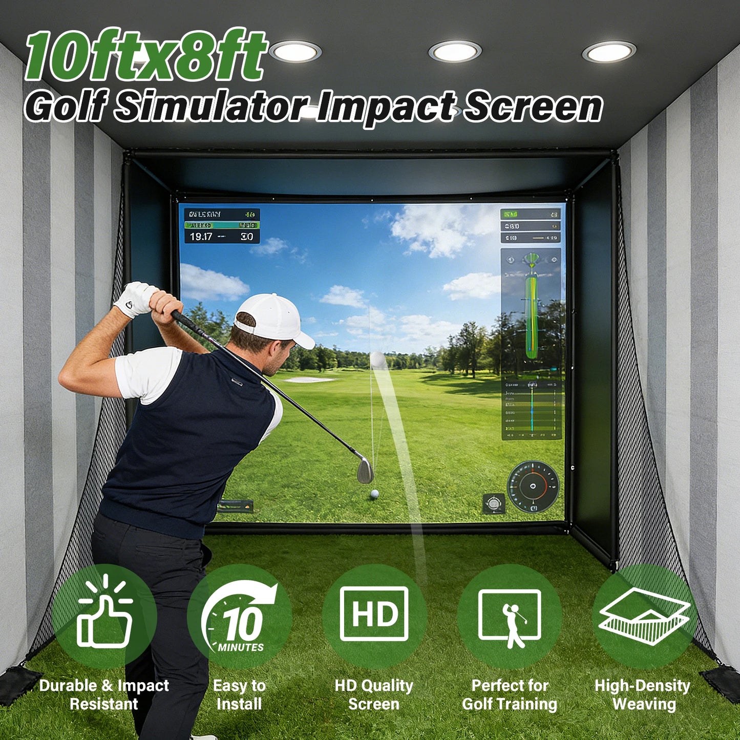 Indoor Outdoor Golf Hitting Net With HD Simulator Screen Frame
