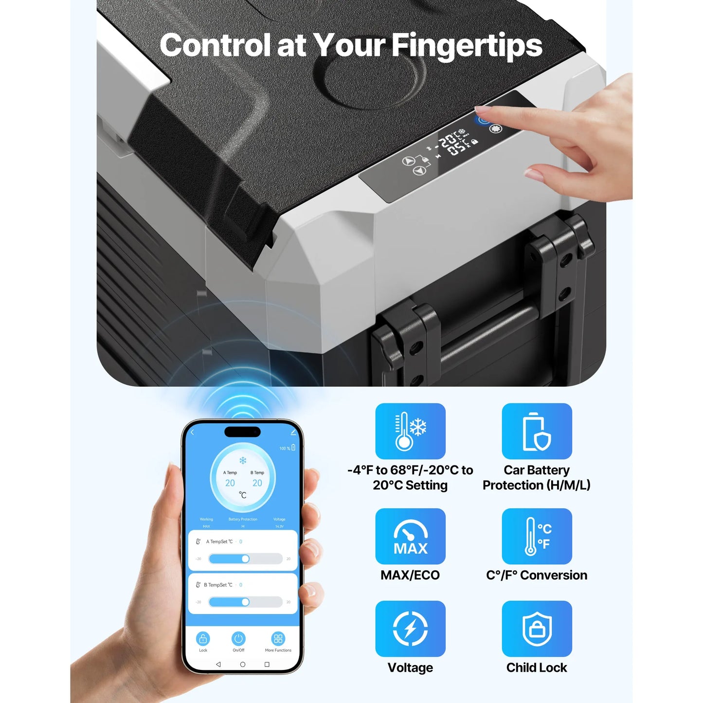 SucceBuy Portable Car Refrigerator With Wheel And App Control