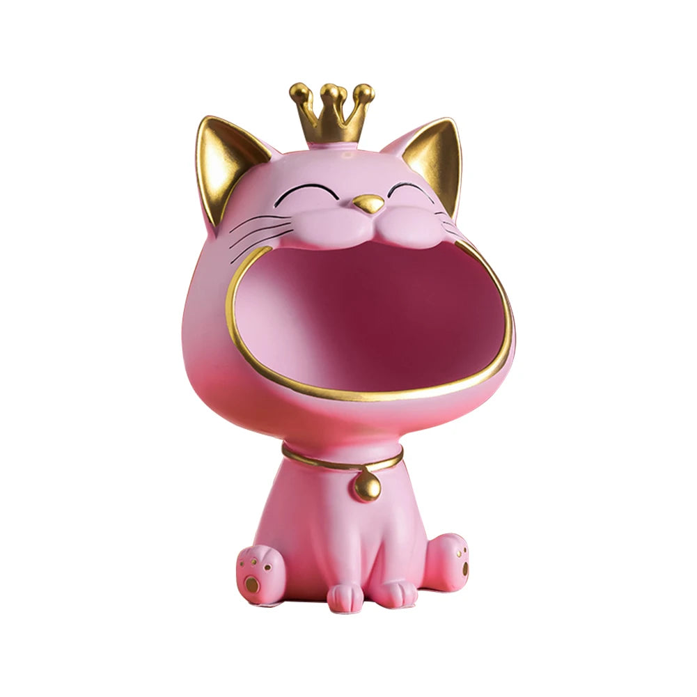 Resin Laughing Cat Statue Lucky Cat Desk Decoration Storage Box