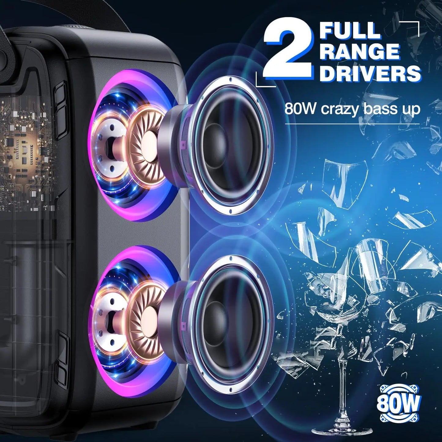 W-King T9-2 80W RMS Bluetooth Portable Speaker With 4 Drivers