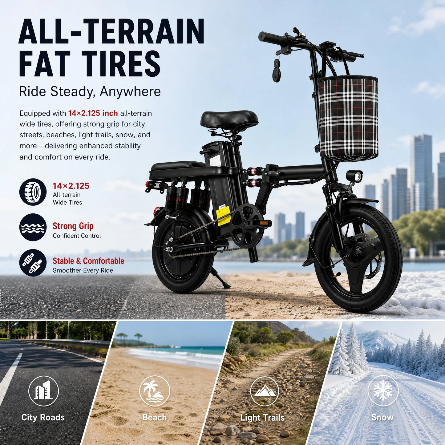 Portable Folding Electric Bike With Dual Suspension