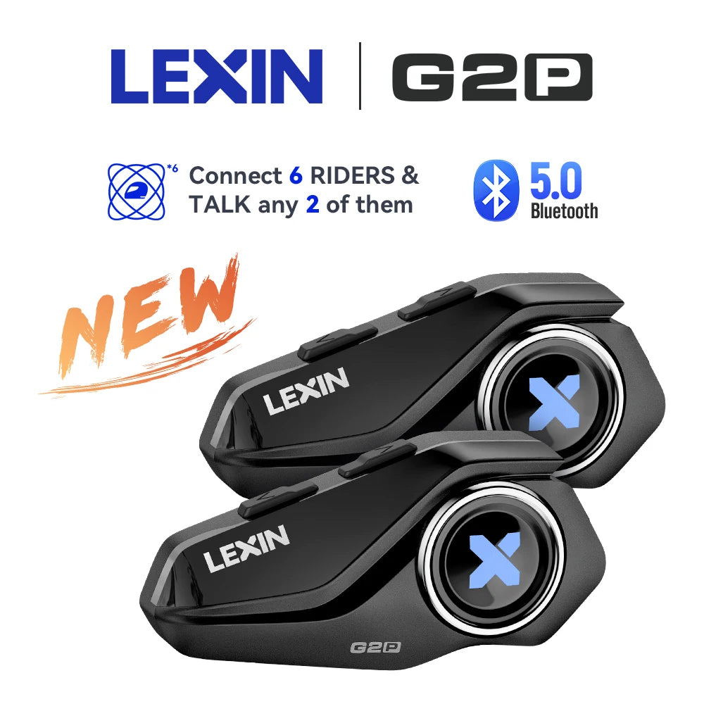 Lexin G2P Motorcycle Bluetooth Headset Intercom For Up To 6 Riders