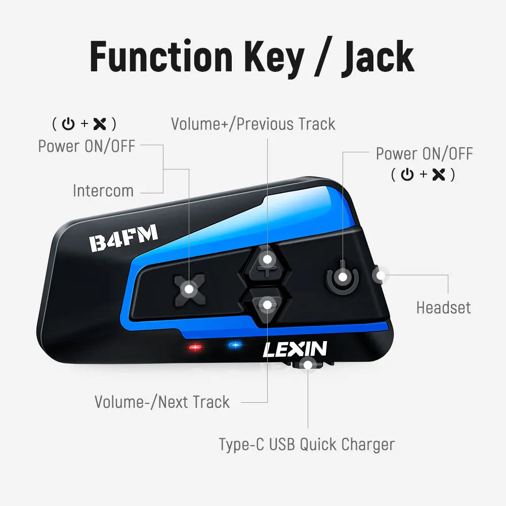 Lexin B4FM-X Bluetooth 5.0 Motorcycle Helmet Intercom 10 Riders
