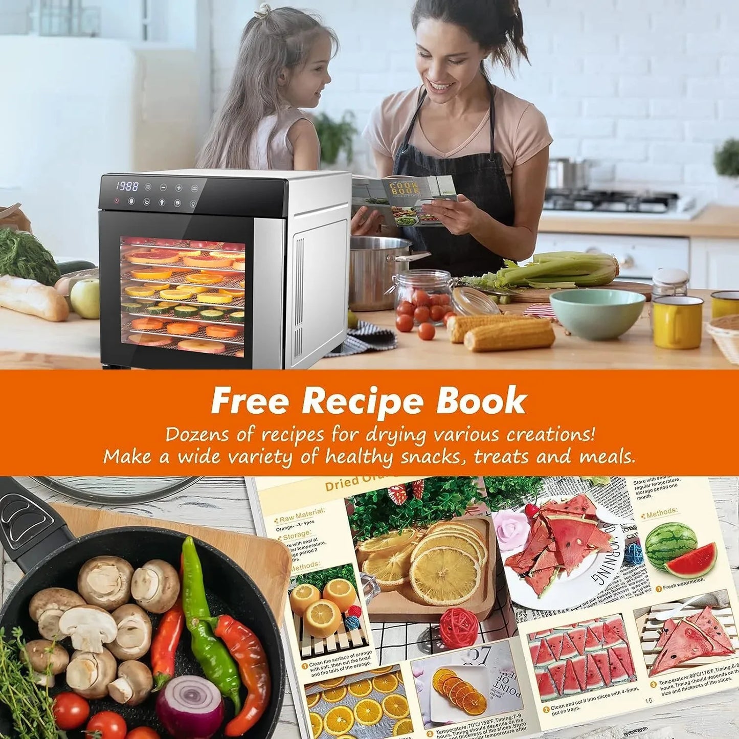 SNDOAS Stainless Steel Food Dehydrator 600W With 4 Presets