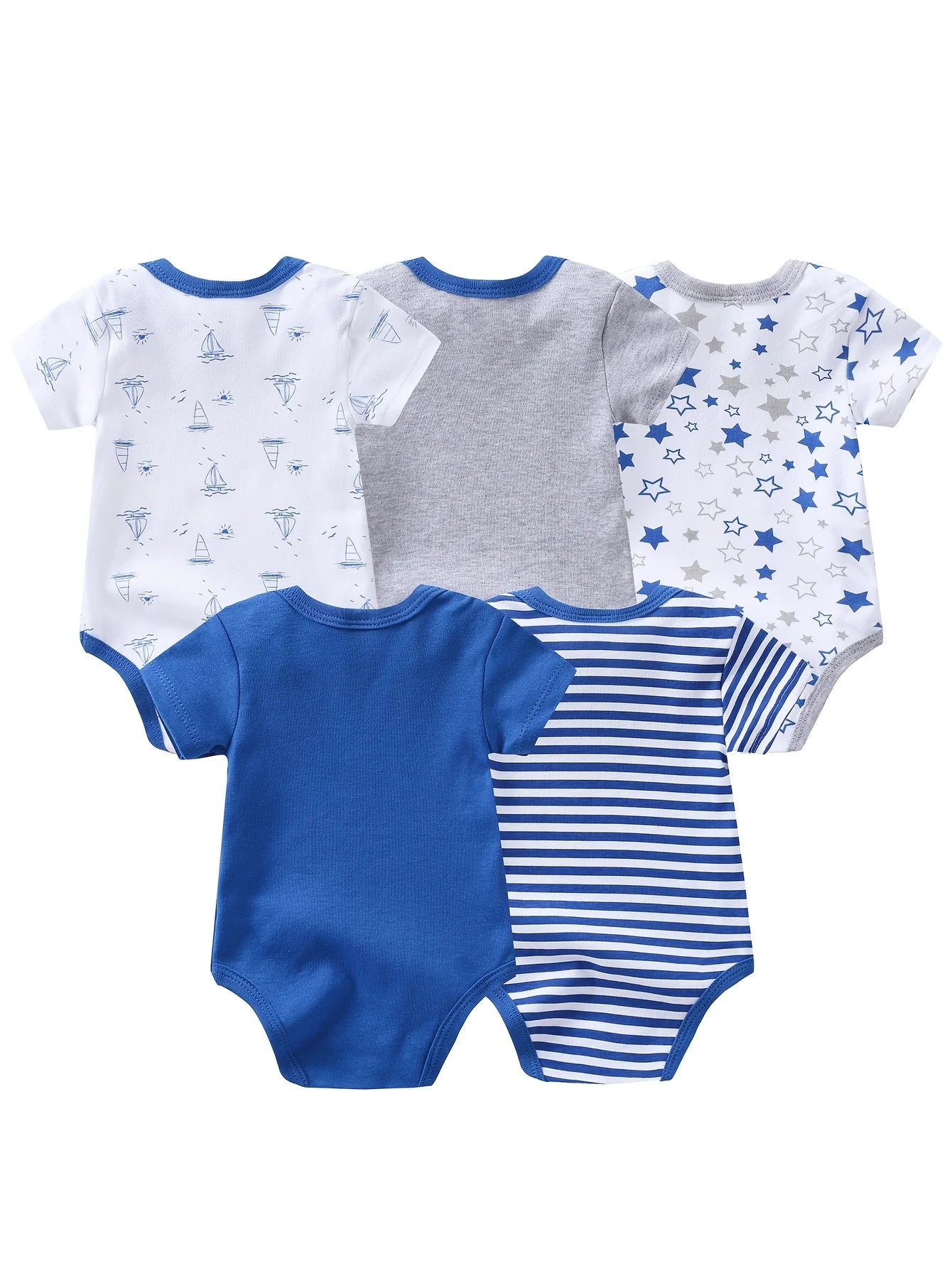 Baby Boy Sailboat Pattern Rompers Bodysuits 5 Pack Cotton