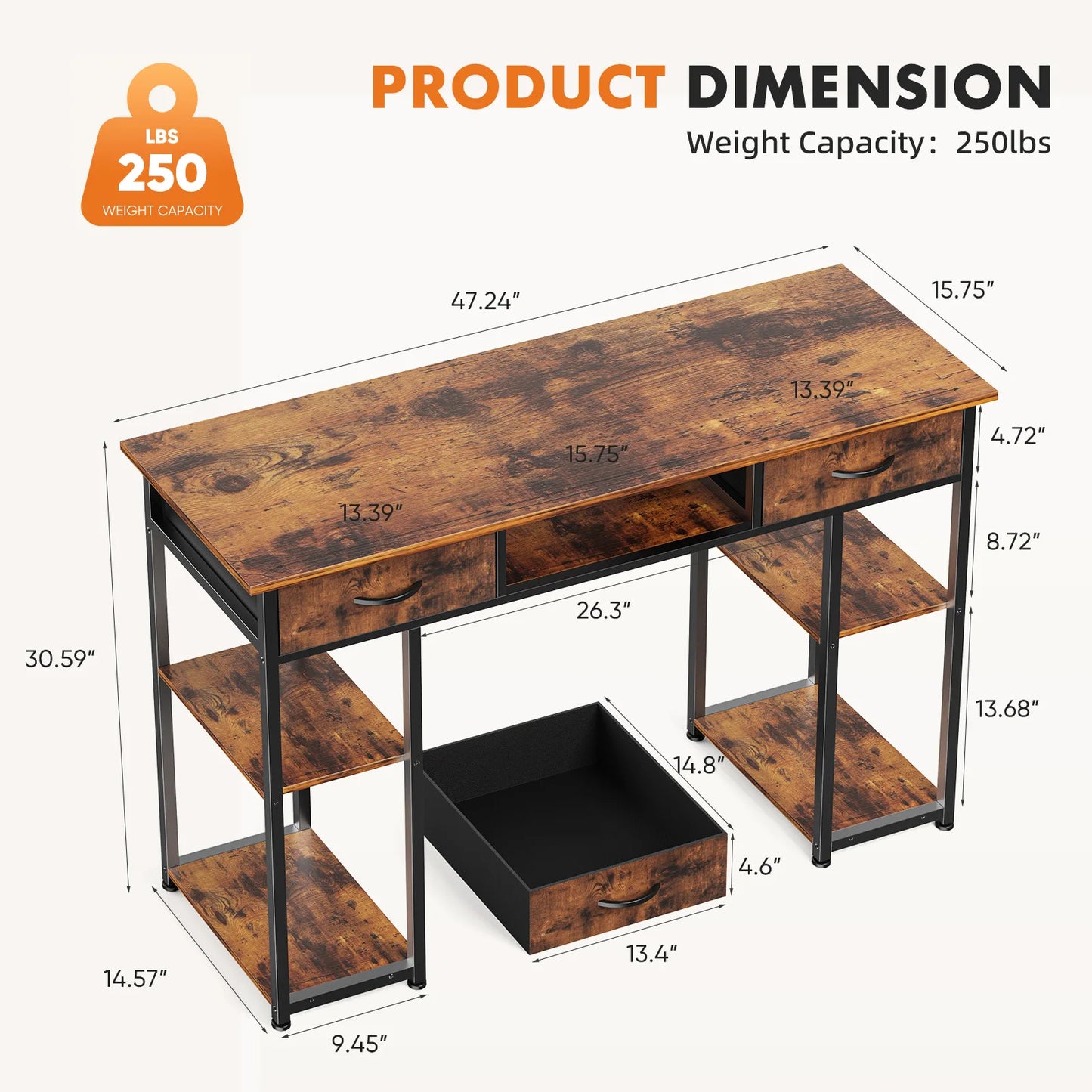 JHK Computer Gaming Desk With Fabric Drawers And Adjustable Feet