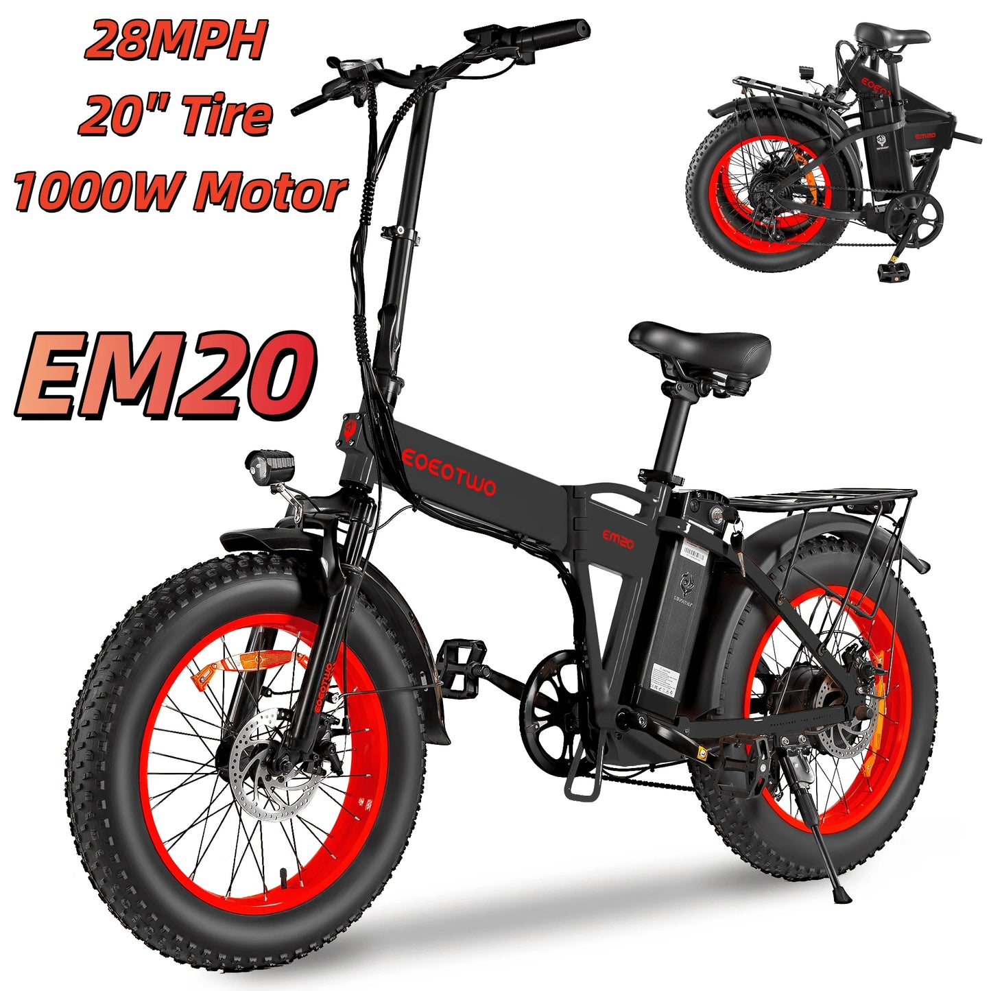 EOEOTWO Fat Tire Electric Bike 1000W Motor 34 MPH 60MileRange