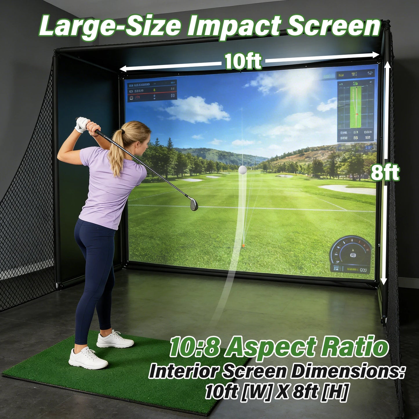 Indoor Outdoor Golf Hitting Net With HD Simulator Screen Frame
