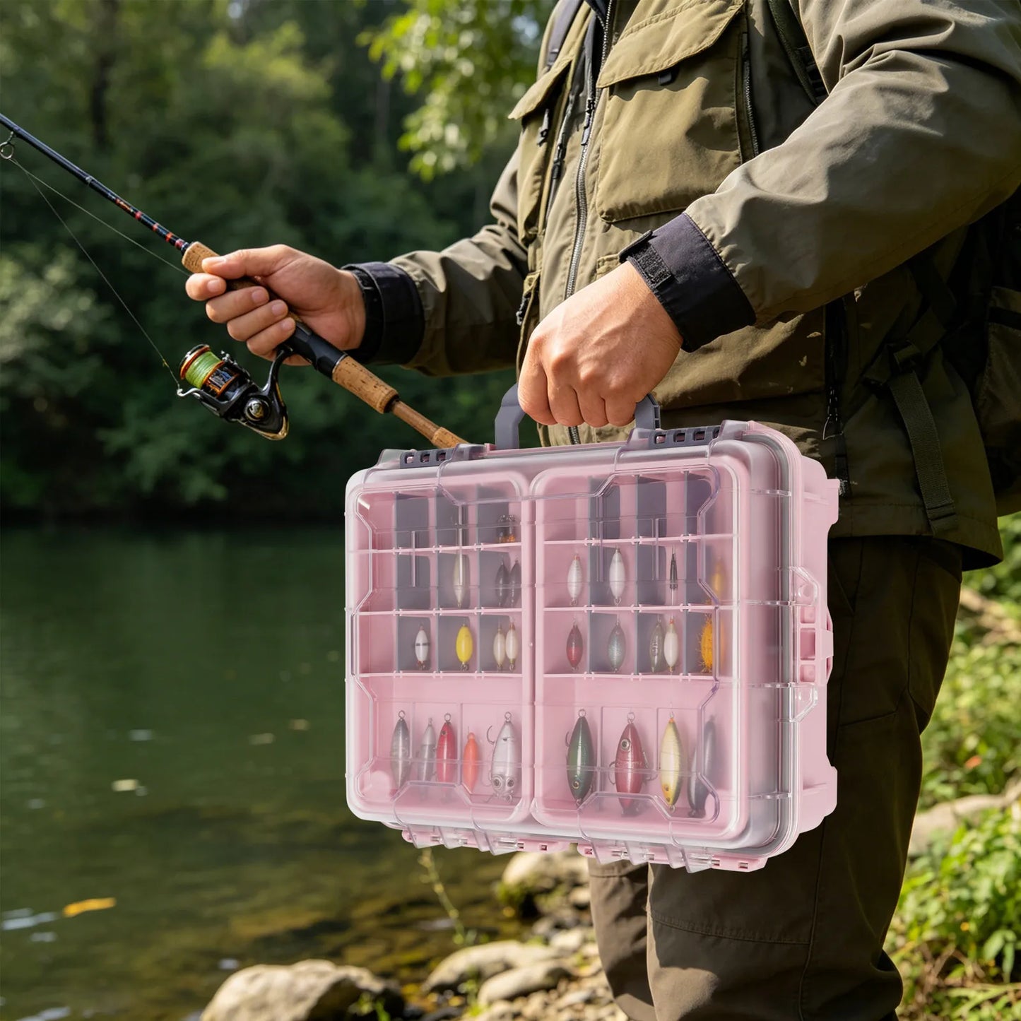 Fishing Tackle Storage Box With Removable Slots Waterproof