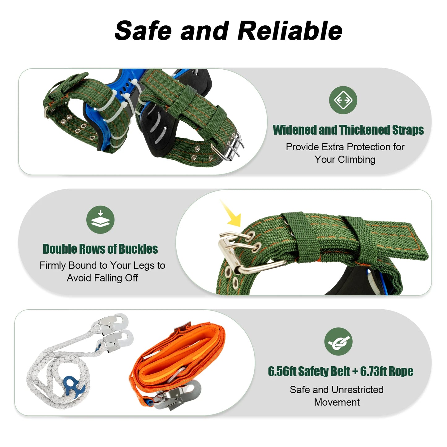 Ergonomic Tree Climbing Spikes Kit with Safety Harness Belt
