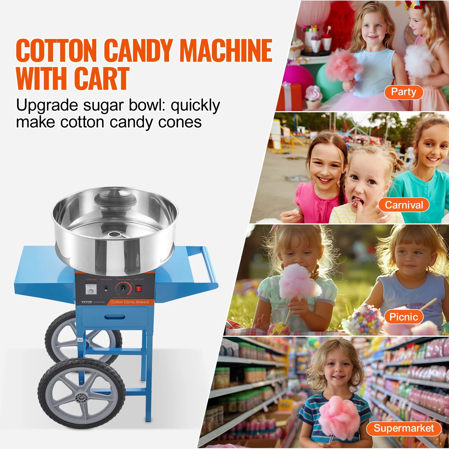SucceBuy Commercial Electric Cotton Candy Machine With Cart And Drawer