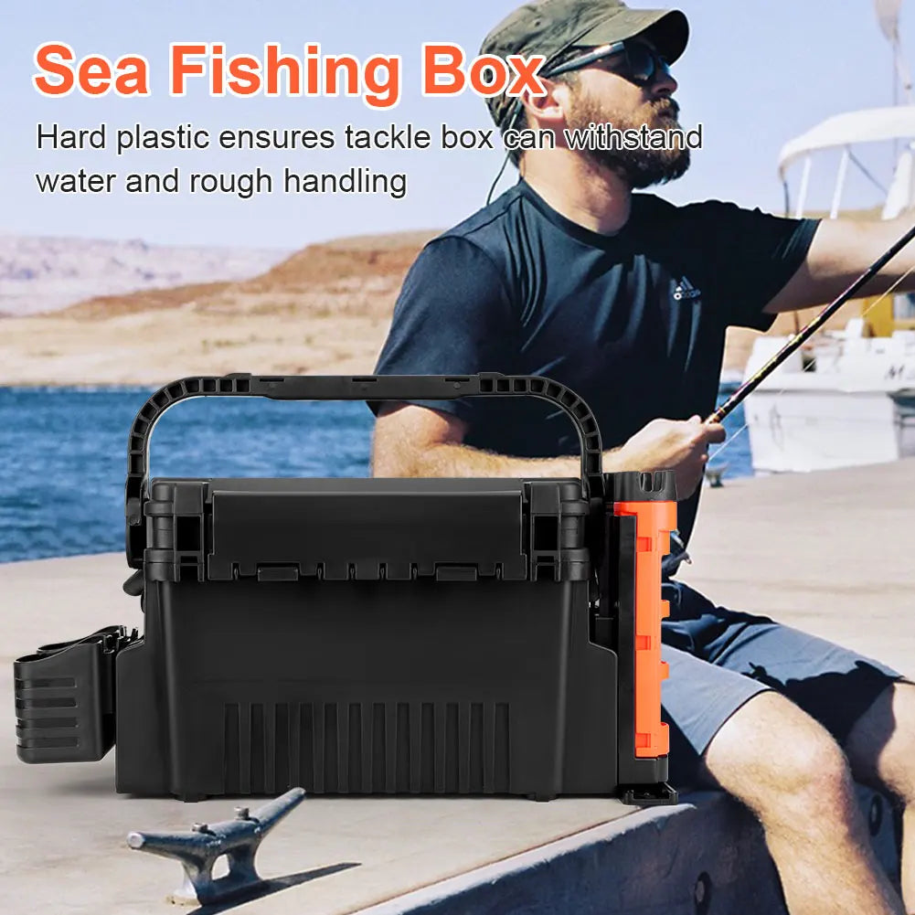 ALIILEE 2 Tier Fishing Tackle Box With Cup Rod Holder