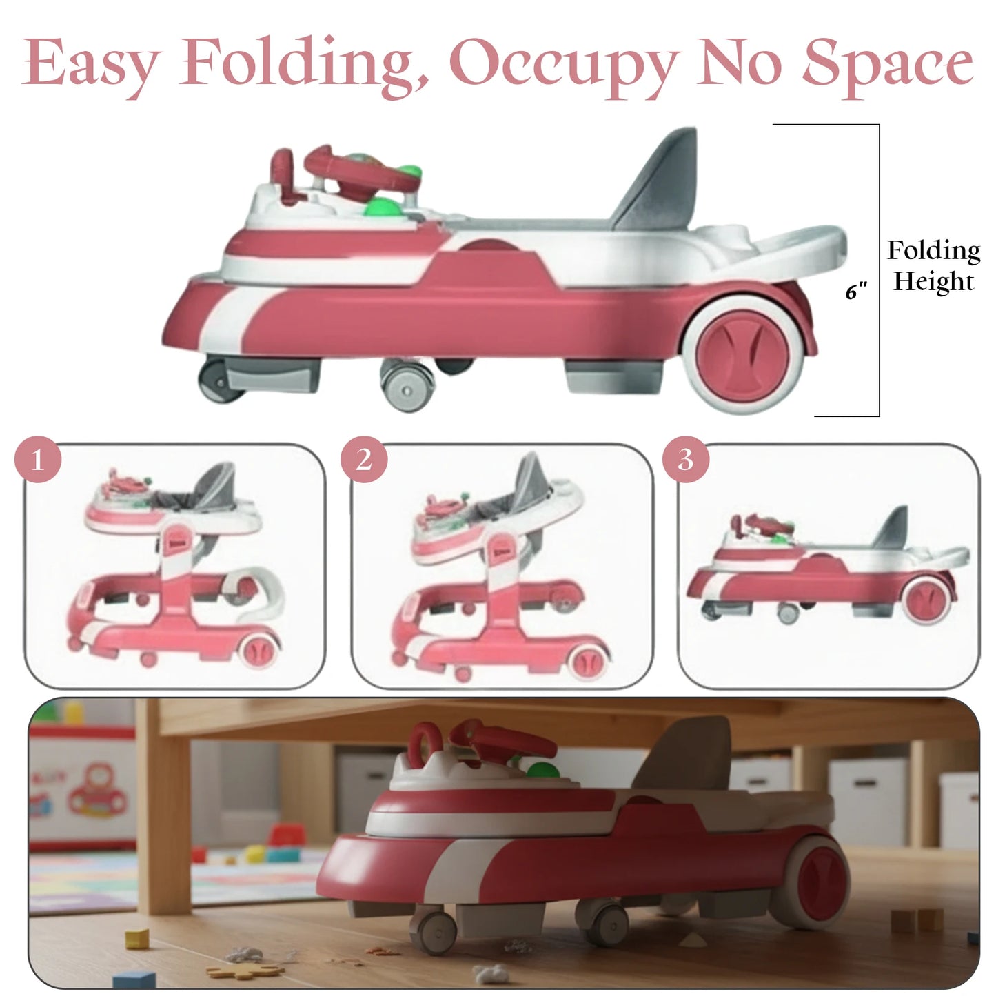 4 In 1 Baby Walker With Sunshade Removable Tray Foldable
