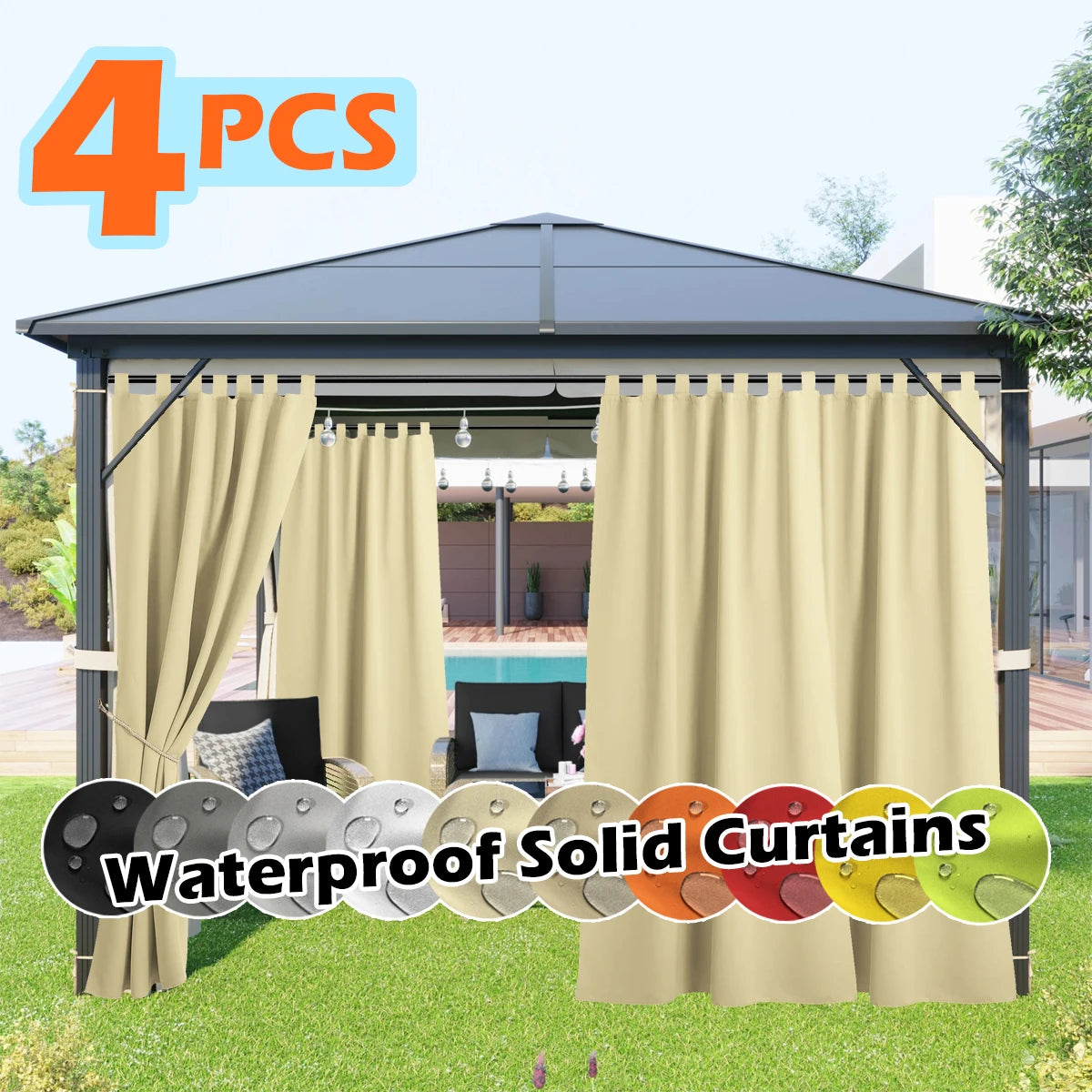 SABALANICA Outdoor Curtains 4 Panel Waterproof UV Resistant Tab Top