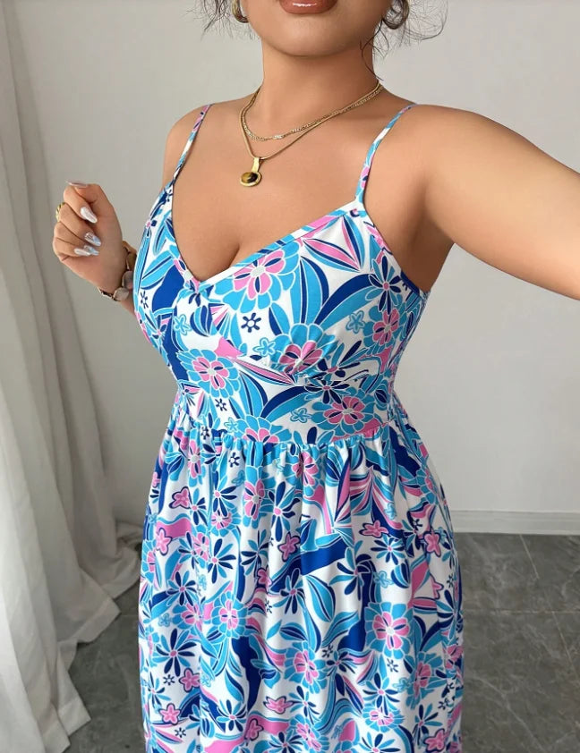 Elegant Floral Camisole Dress Womens Loose Fit Long Style