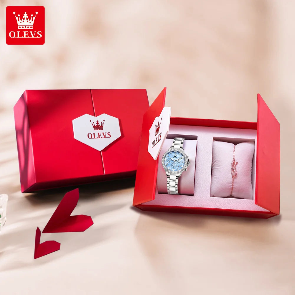 OLEVS Women Ceramic Watch Chronograph Elegant Waterproof Quartz Reloj Mujer
