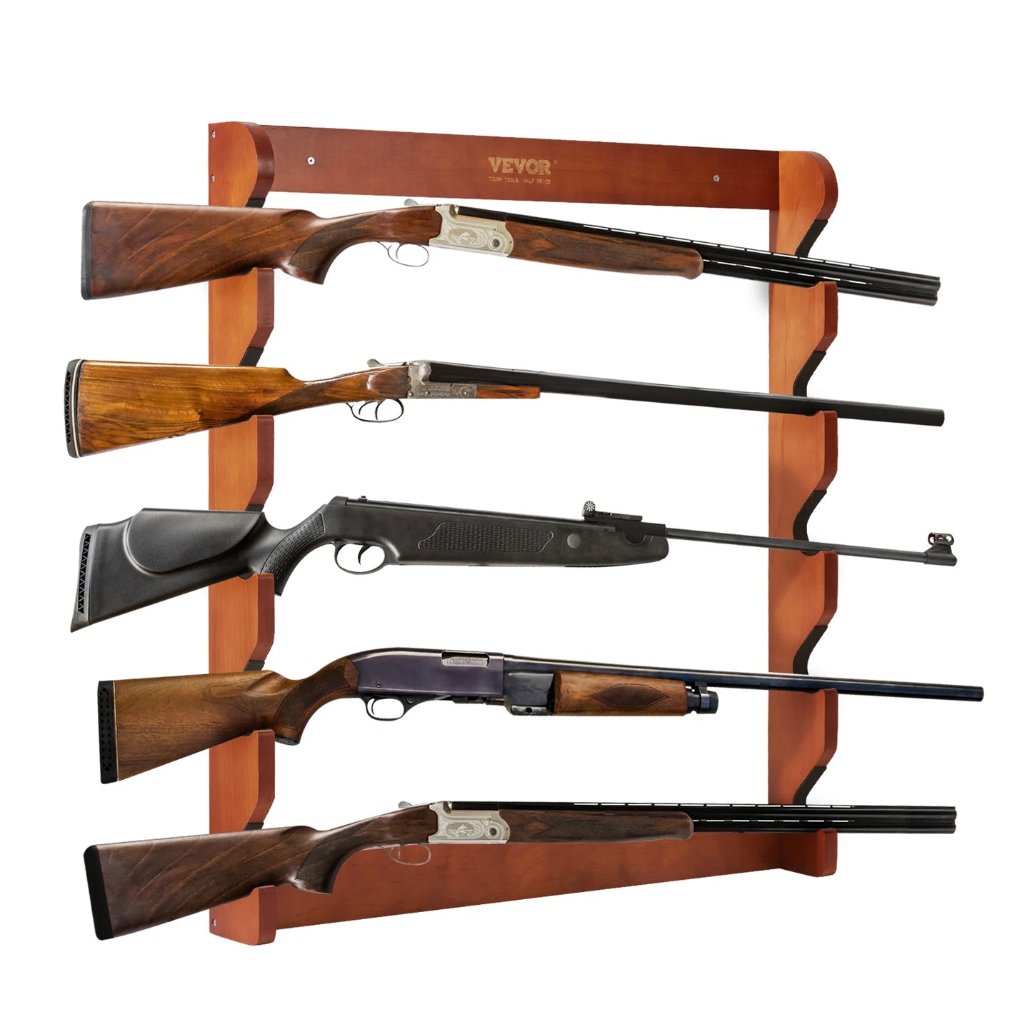 SucceBuy Wood Gun Rack Wall Mount Holds 5 Guns Sturdy