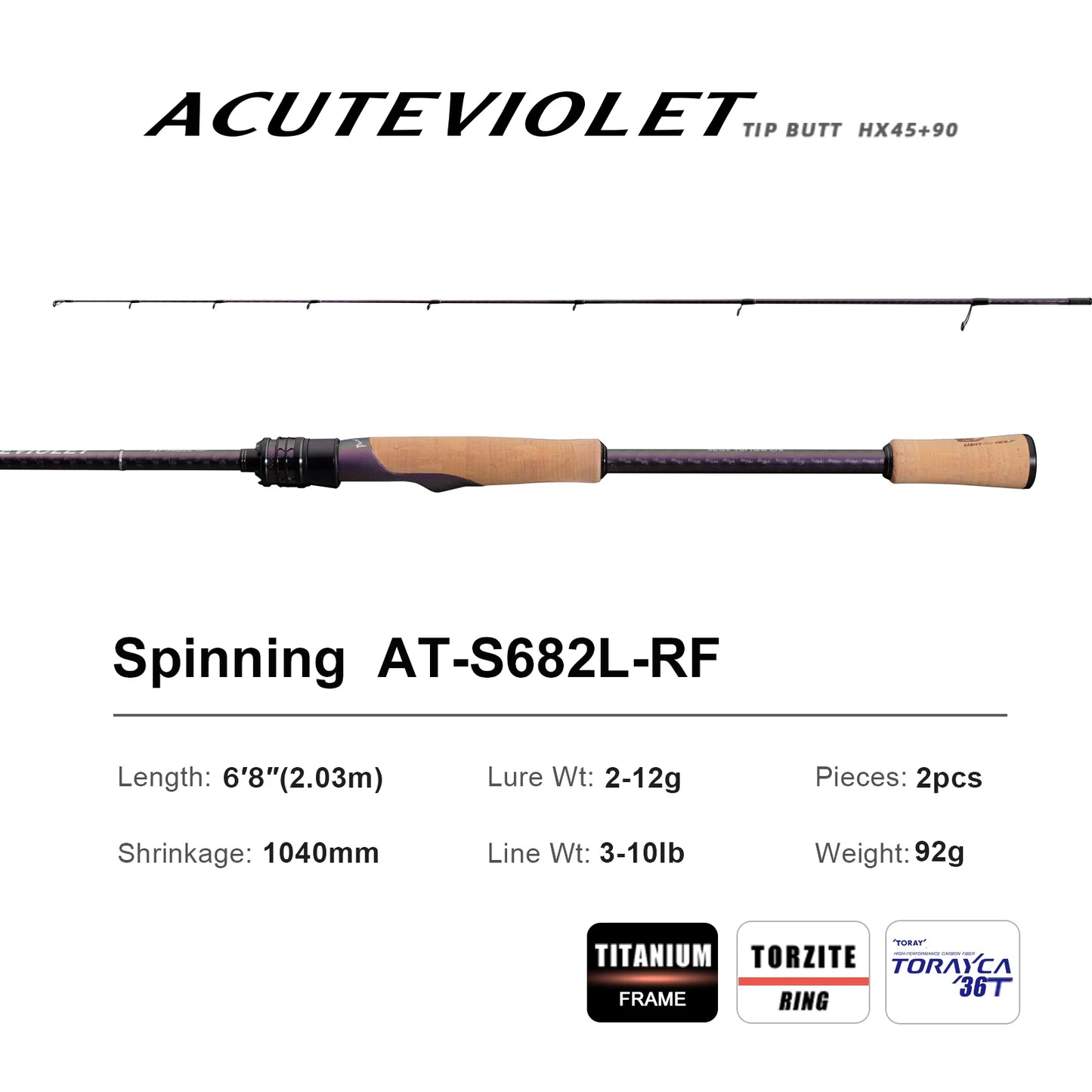 PureLure Acute Violet Bass Fishing Rod 2-Piece Fast Action