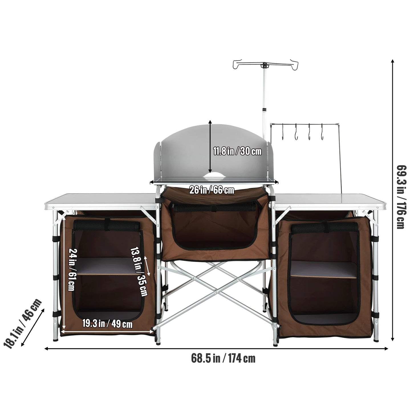 SucceBuy Foldable Camping Kitchen Table And Storage Rack Outdoor Cooking