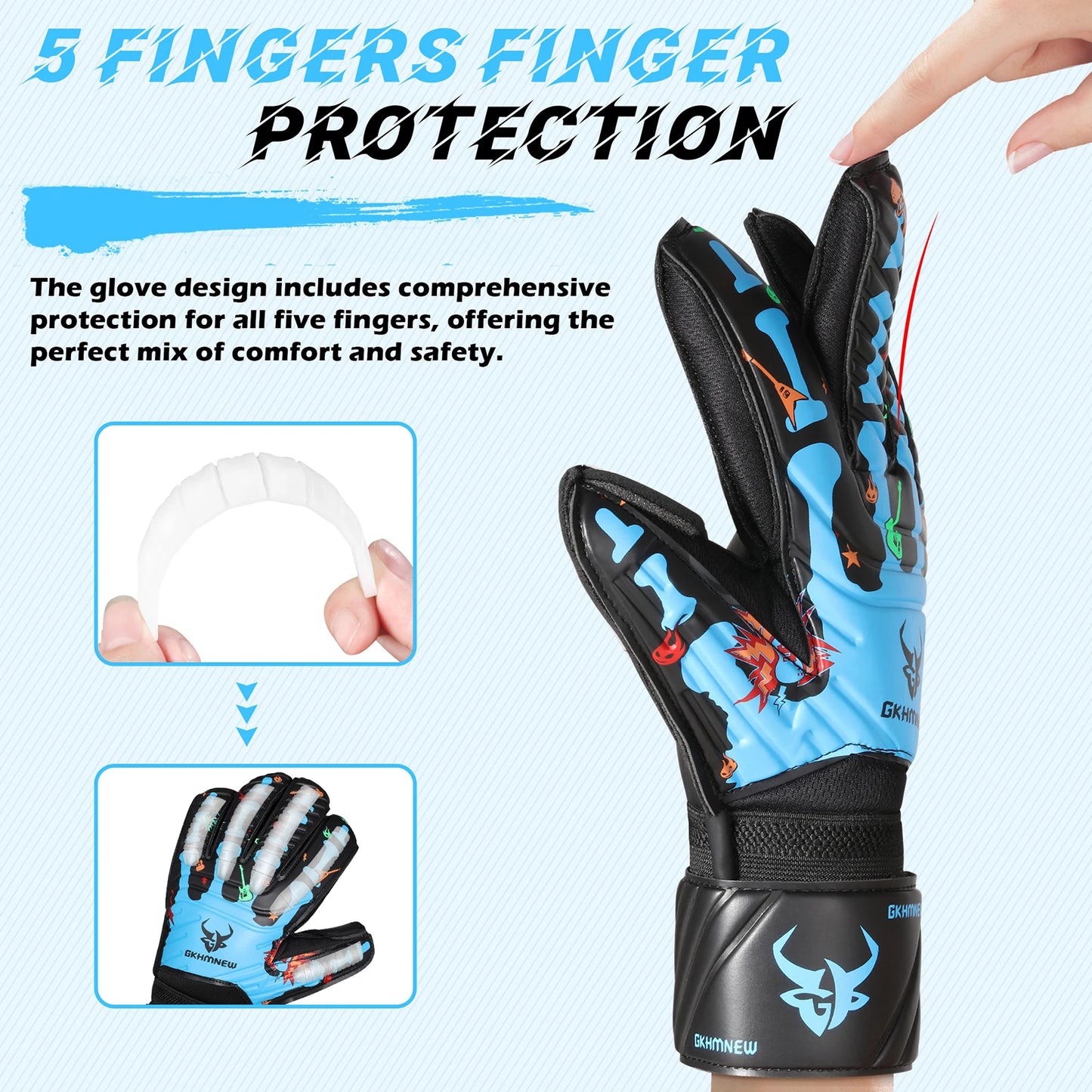 GKHMNEW CN Goalkeeper Gloves Fingersave Breathable 4mm Latex Soccer