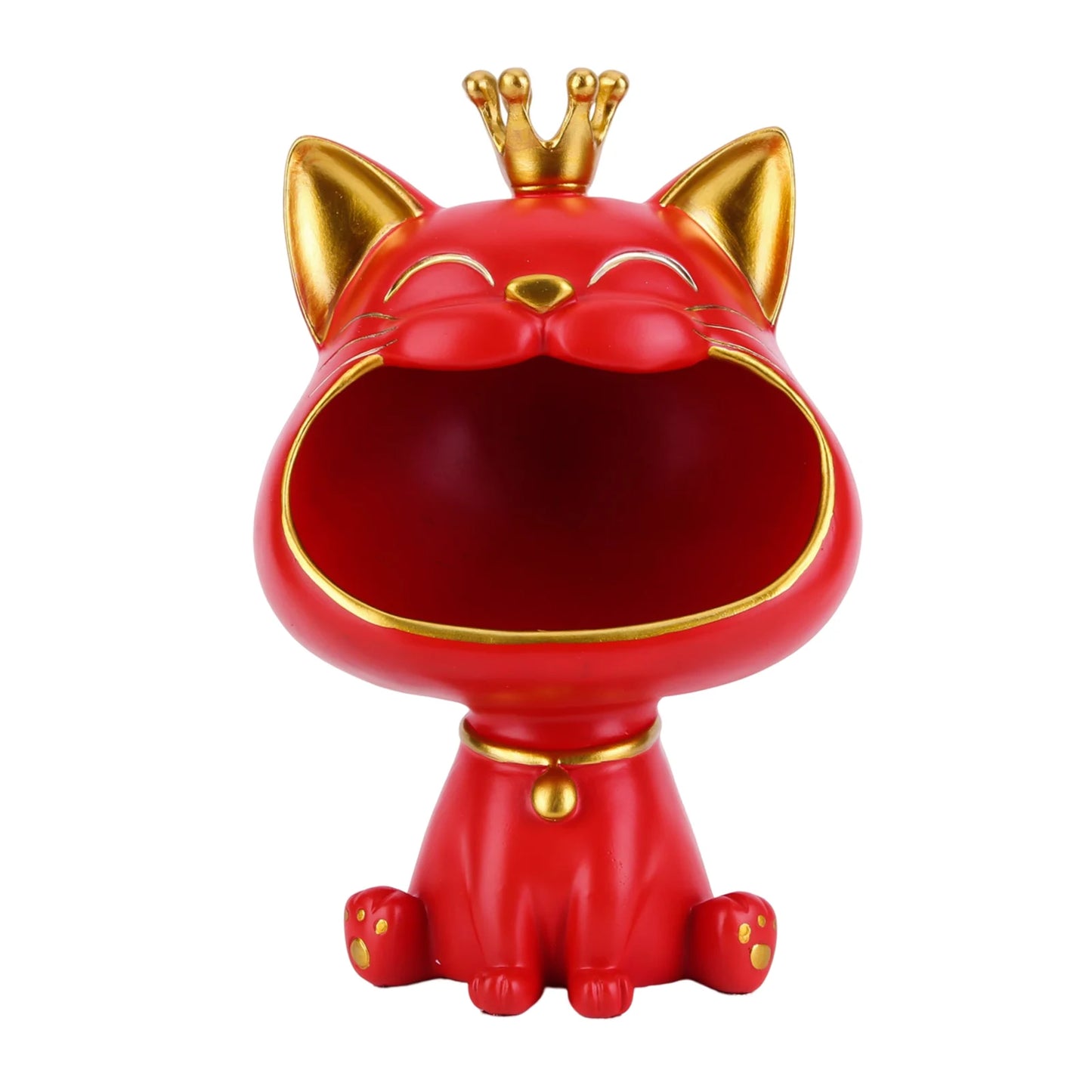 Resin Laughing Cat Statue Lucky Cat Desk Decoration Storage Box