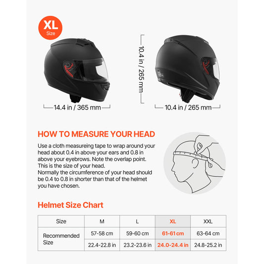 Mezokic Adult Full Face Motorcycle Helmet With Clear Visor Dot Approved
