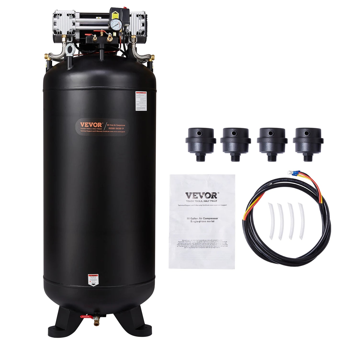 VEVOR Air Compressor 6.5 HP 145 PSI Oil Free Industrial