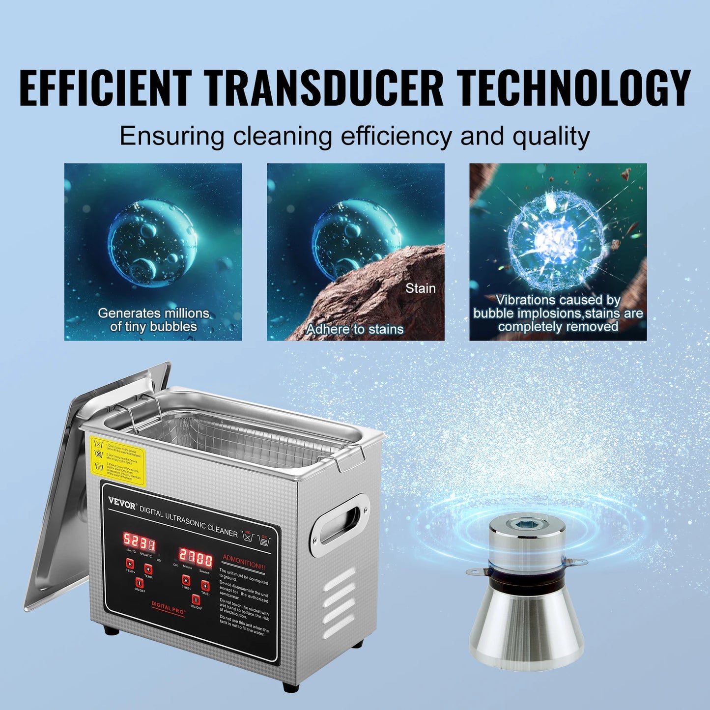 Succebuy Ultrasonic Cleaner 33-40kHz 800W Stainless Steel Home Appliance