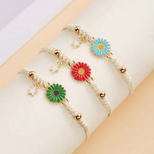 Handmade Sunflower Bracelet For Women Adjustable Braided Daisy Charm