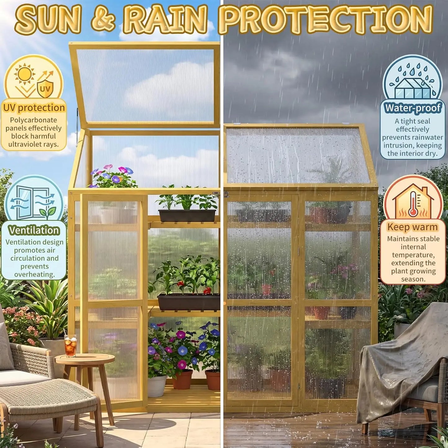 Wooden Cold Frame Greenhouse With Transparent Flip Top Roof
