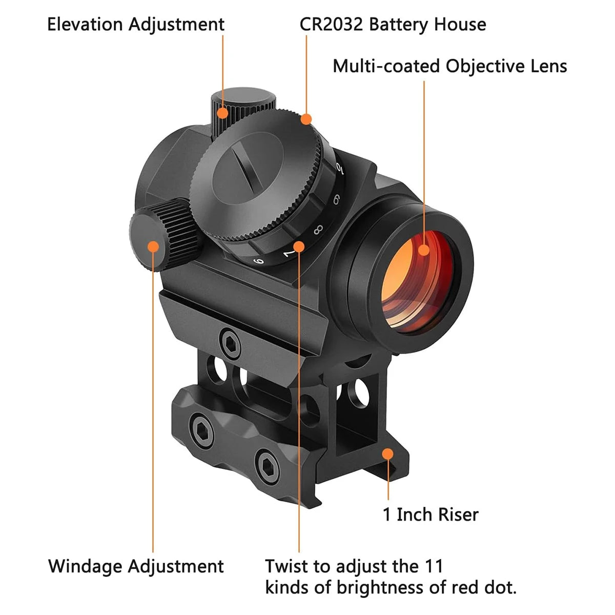 Nabila 2MOA Red Dot Sight 1x25mm Reflex Scope Waterproof Fogproof