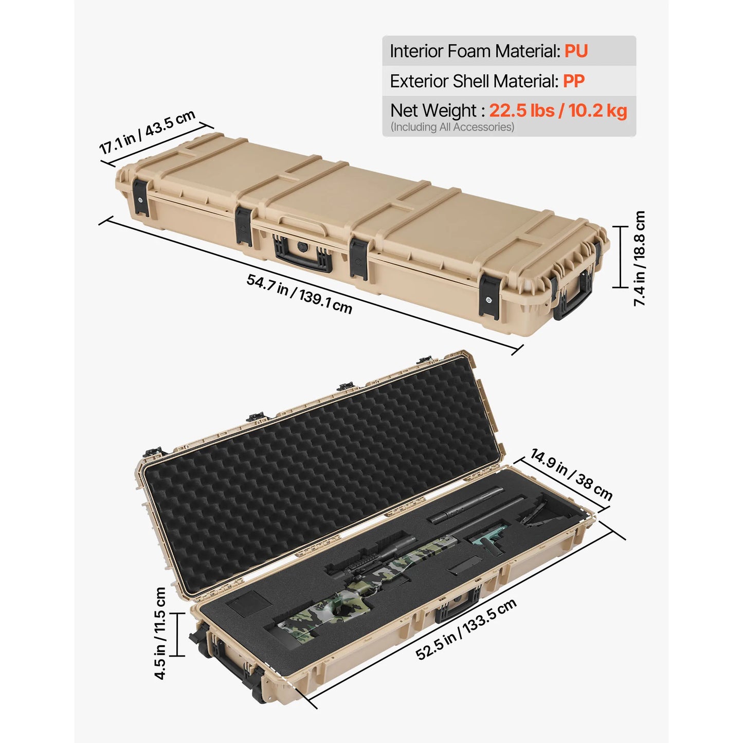 SucceBuy Lockable Hard Rifle Case With Pre-Cut Foams And Wheels IP67 Waterproof