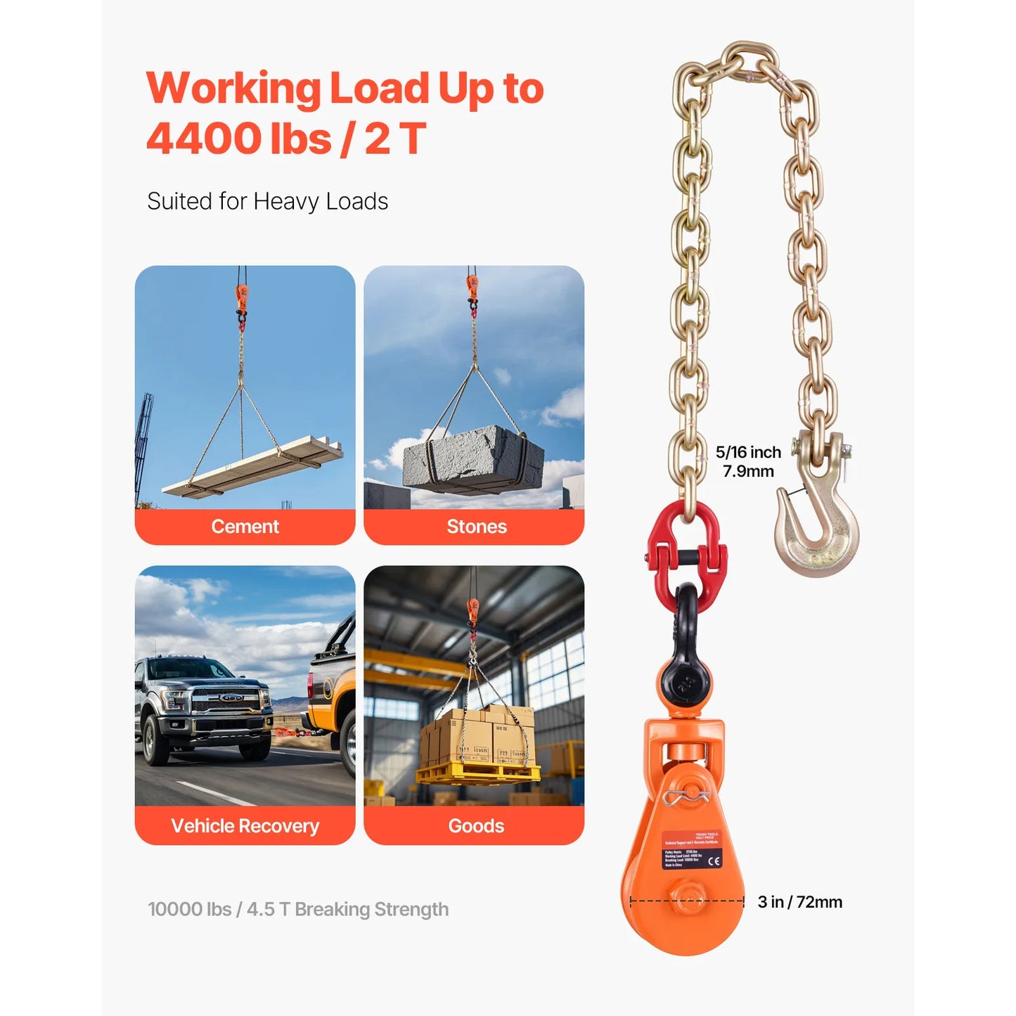 Snatch Block Pulley System With G80 Chain And Swivel Shackle