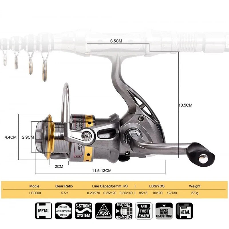 Carbon Fiber Telescopic Fishing Rod And Reel Combo Kit