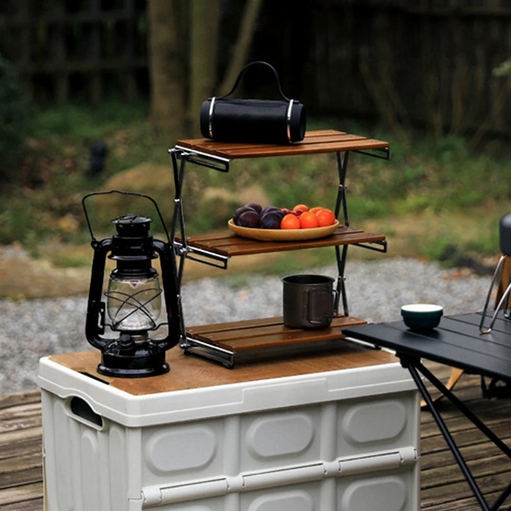 ATUOTIN 3 Tier Foldable Wooden Camping Shelf With Metal Frame